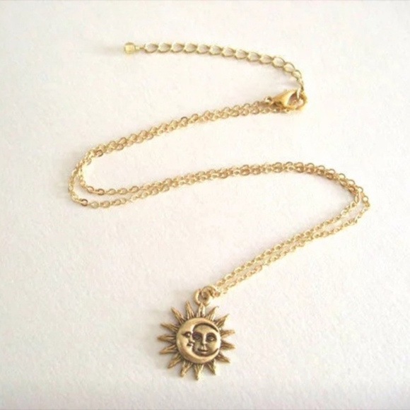 NEW Rustic gold dainty sun & moon charm necklace - Picture 3 of 5